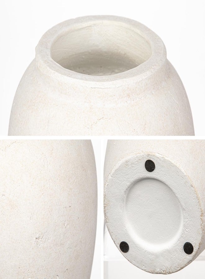 Arborus Handcrafted Flower Vase, 10.5" Tall Terracotta Vases, Vintage White Vase, Rustic Antique Décor, Wide Mouth, Matte Finish for Home Office Resto Café Decoration - Image 5
